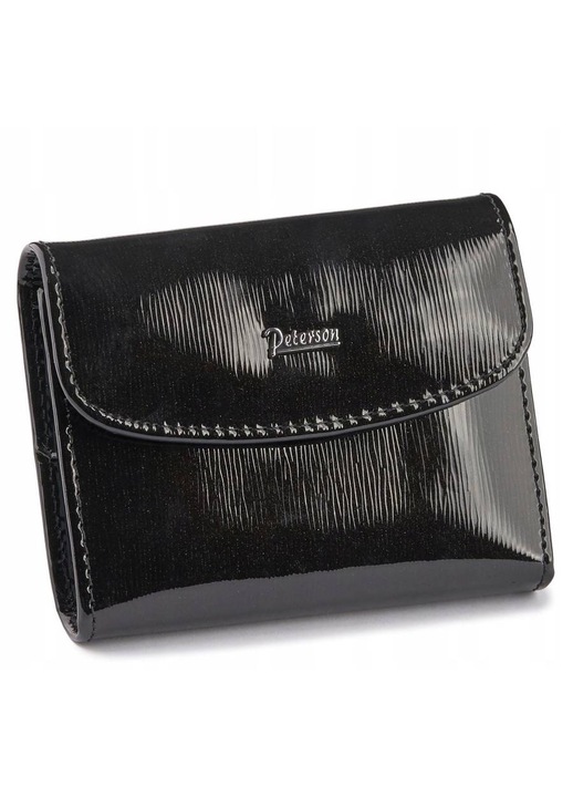 Дамски портфейл, Peterson, Лачена кожа, Черен