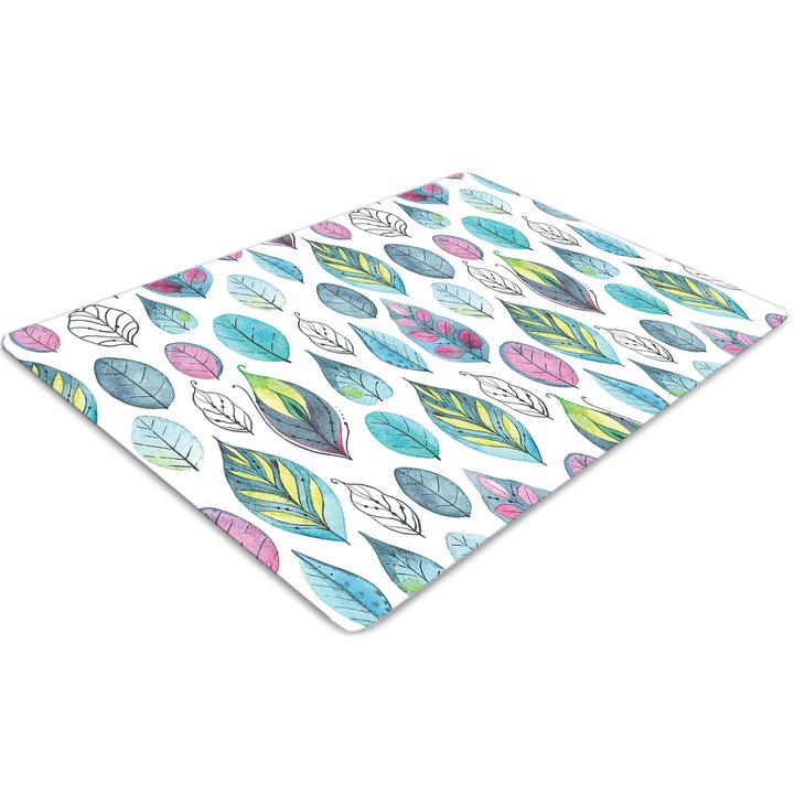 Covor pentru scaun de birou, PVC, frunze de desene animate, Albastru, 140 cm x 100 cm, 010250310030100030022