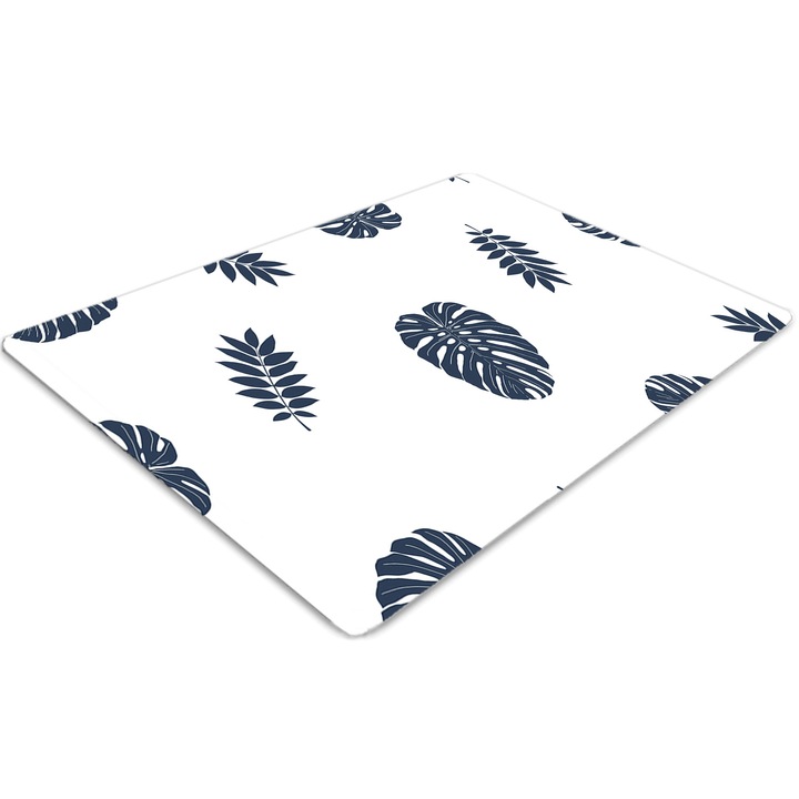 Covor pentru scaun de birou, PVC, frunze tropicale, Albastru, 140 cm x 100 cm, 010250310030100029894