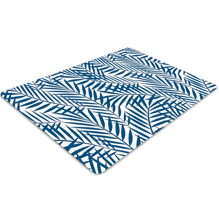 Covor pentru scaun de birou, PVC, frunze geometrice, Albastru, 140 cm x 100 cm, 010250310030100011393