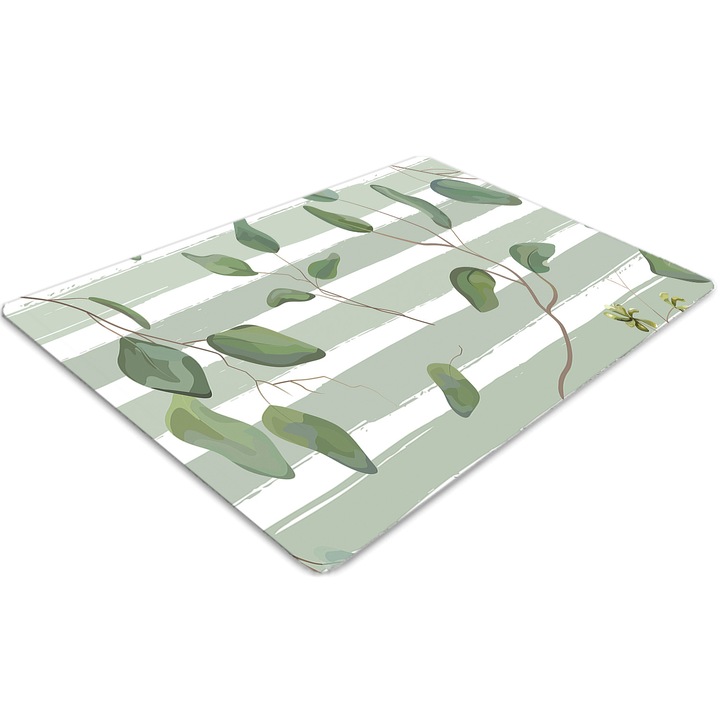 Covor pentru scaun de birou, PVC, frunze pe un fundal in dungi, Verde, 140 cm x 100 cm, 010250310030100054816