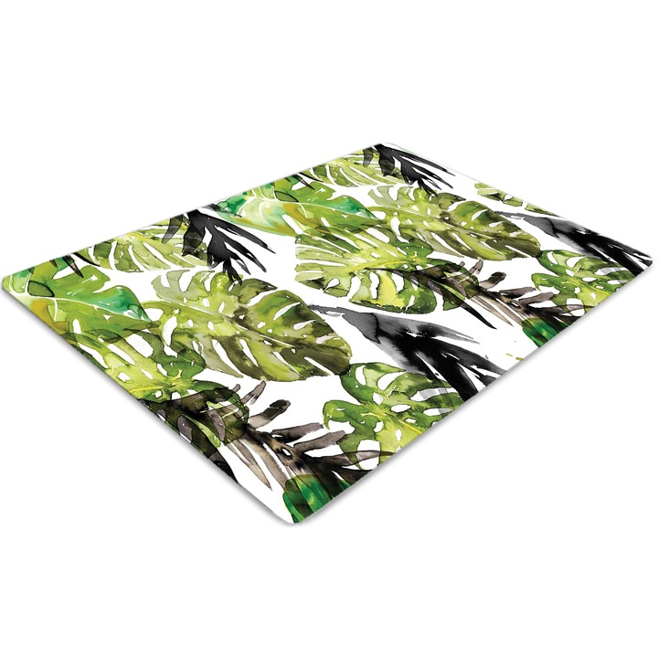 Covor pentru scaun de birou, PVC, frunze de acuarela, Verde, 140 cm x 100 cm, 010250310030100029908