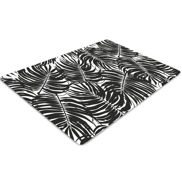 Covor pentru scaun de birou, PVC, frunze negre, Alb, 140 cm x 100 cm, 010250310030100011576