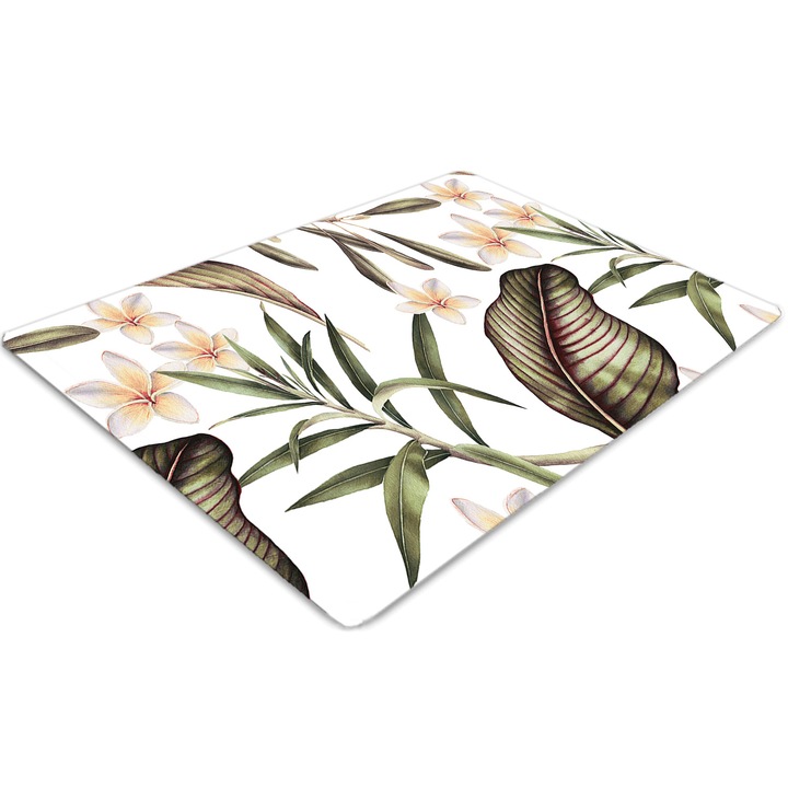 Covor pentru scaun de birou, PVC, frunze si flori, Verde, 140 cm x 100 cm, 010250310030100030405