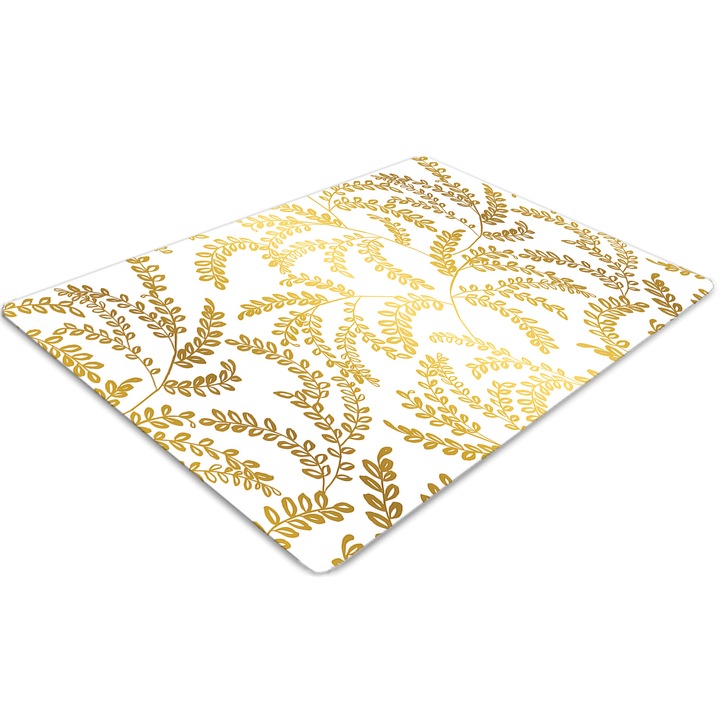 Covor pentru scaun de birou, PVC, frunze aurii, Alb, 140 cm x 100 cm, 010250310030100030524