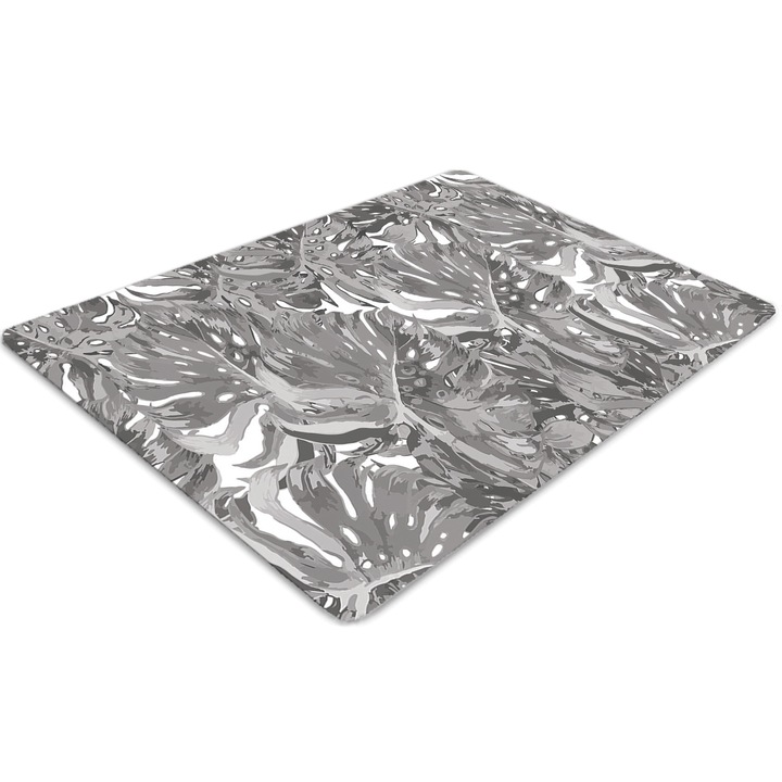 Covor pentru scaun de birou, PVC, frunze cenusii, Alb, 140 cm x 100 cm, 010250310030100012213