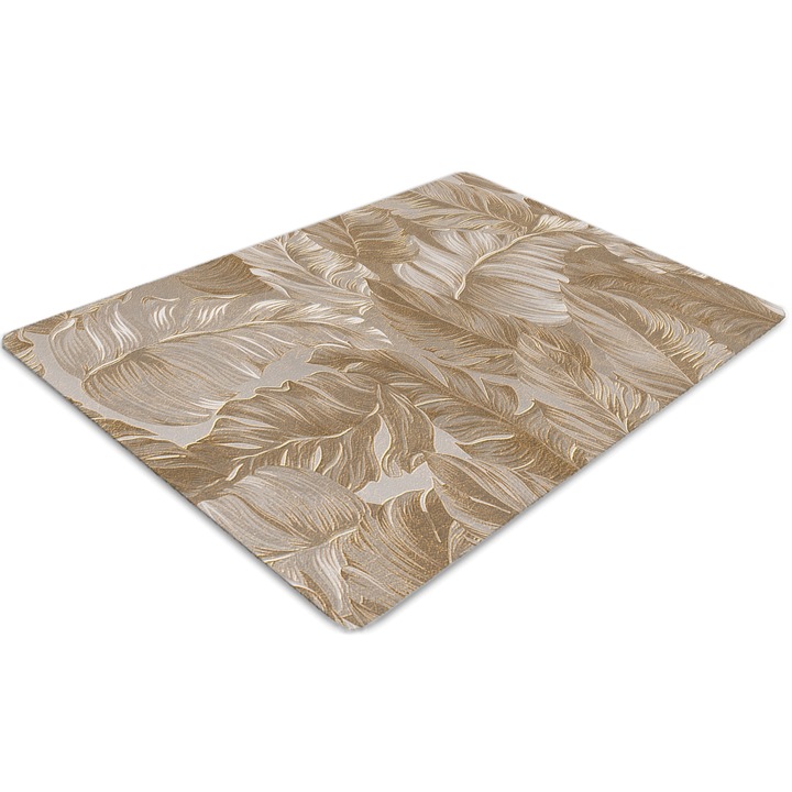 Covor pentru scaun de birou, PVC, frunze aurii, Gri, 140 cm x 100 cm, 010250310030100051152