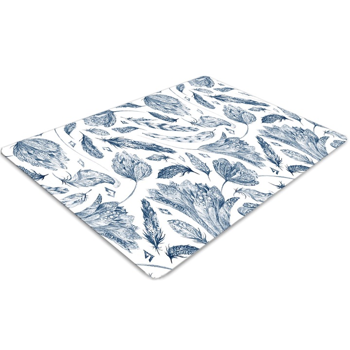 Covor PVC, Tulup, Vinil, Dreptunghi, Frunze albastre, Albastru, 120 cm x 90 cm, 010250310020100030093