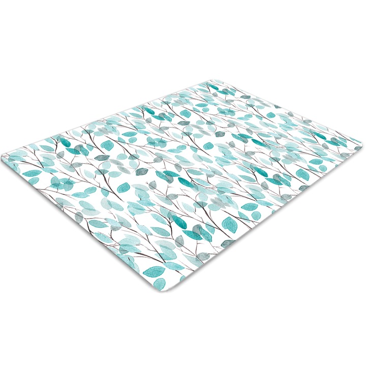 Covor pentru scaun de birou, PVC, frunze de acuarela, Albastru, 140 cm x 100 cm, 010250310030100030368