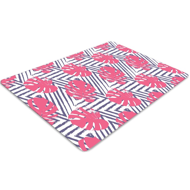 Covor PVC, Tulup, Vinil, Dreptunghi, Frunze roz, Roz, 140 cm x 100 cm, 010250310030100030880