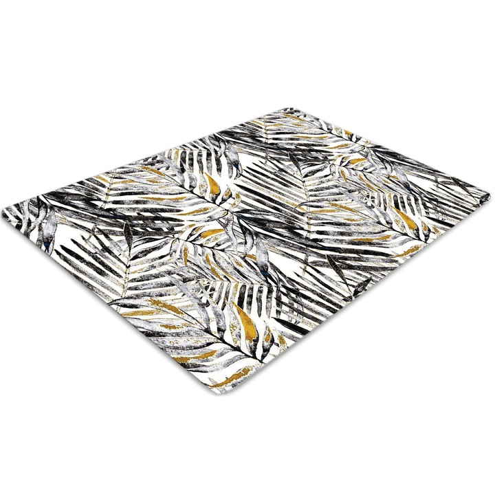 Covor PVC, Tulup, Vinil, Dreptunghi, Frunze negre, Verde, 140 cm x 100 cm, 010250310030100029952