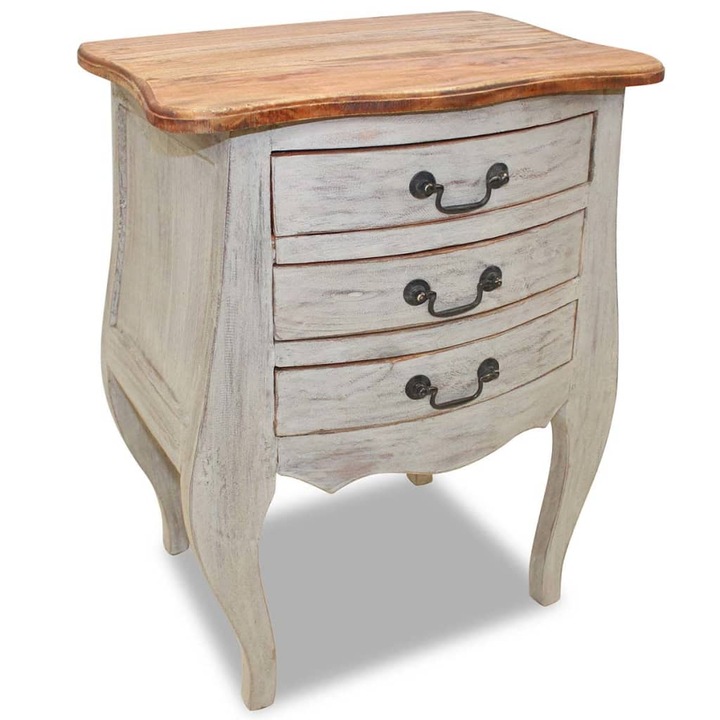 Нощно шкафче Zakito Europe, ретро стил, дърво, 3 чекмеджета, 48x35x64 см