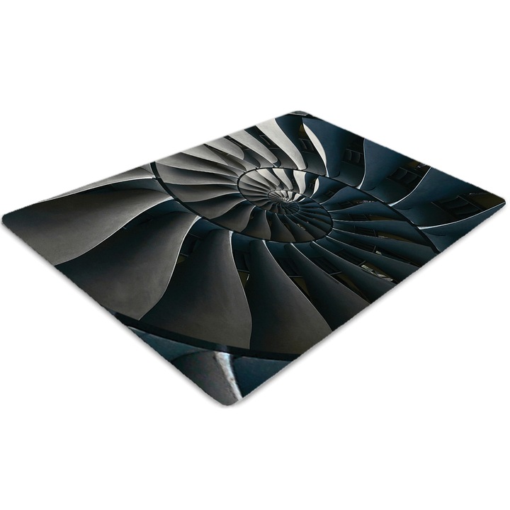 Covor PVC, Tulup, Vinil, Dreptunghi, Spirala a scarilor, Negru, 100 cm x 70 cm, 010250310010100030966