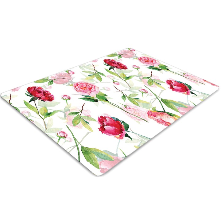 Covor pentru scaun de birou, PVC, flori rosii, Verde, 140 cm x 100 cm, 010250310030100006770