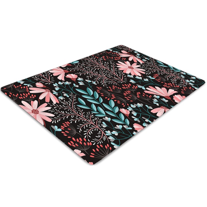 Covor pentru scaun de birou, PVC, flori de epoca, Roz, 140 cm x 100 cm, 010250310030100006586