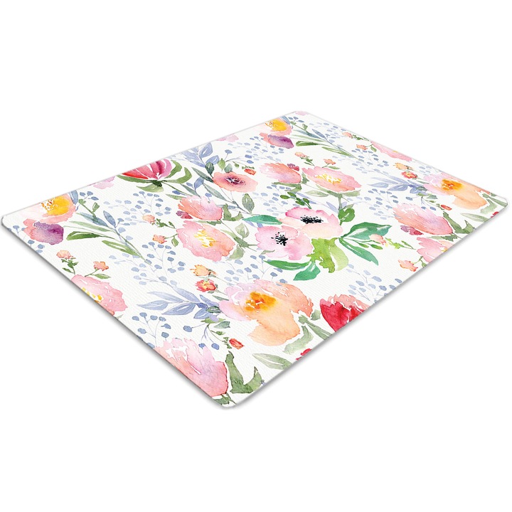 Covor pentru scaun de birou, PVC, flori pastelate, Verde, 140 cm x 100 cm, 010250310030100006579