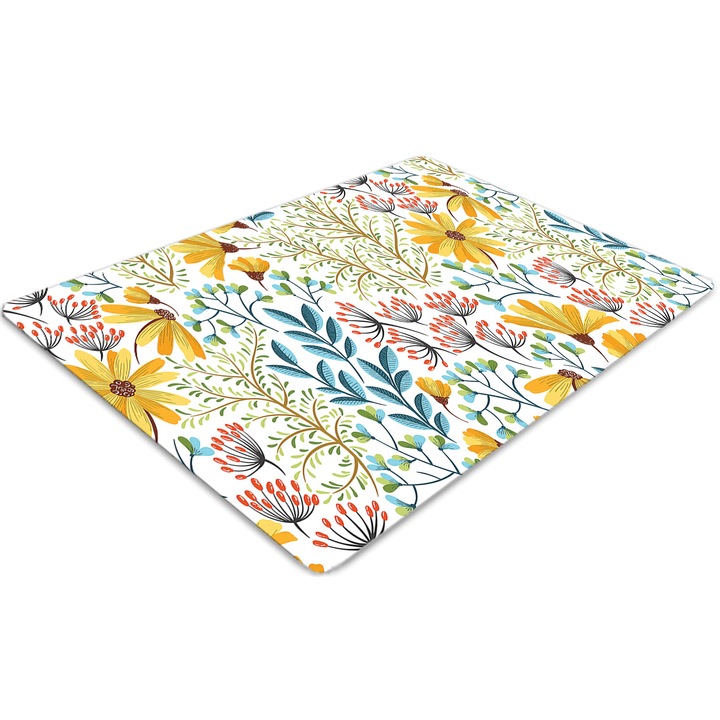 Covor PVC, Tulup, Vinil, Dreptunghi, Pictura cu flori, Verde, 100 cm x 70 cm, 010250310010100006585