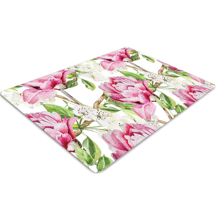 Covor pentru scaun de birou, PVC, bujori roz, Roz, 140 cm x 100 cm, 010250310030100006794