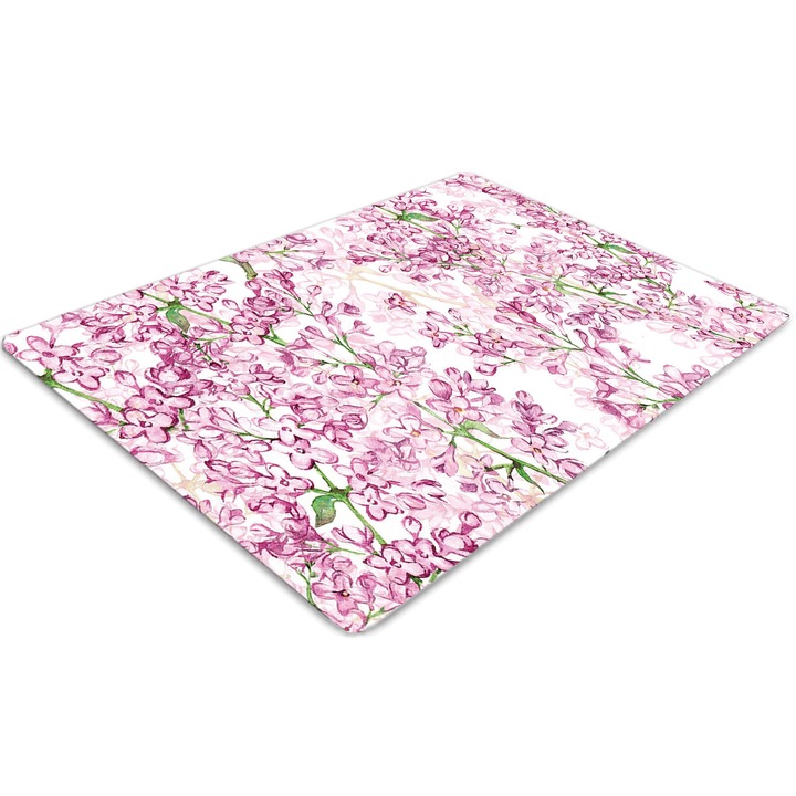 Covor pentru scaun de birou, PVC, flori violete, Roz, 140 cm x 100 cm, 010250310030100029559