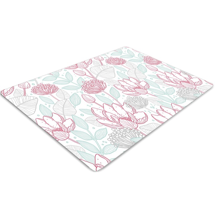 Covor pentru scaun de birou, PVC, contururi florale, Roz, 140 cm x 100 cm, 010250310030100029562