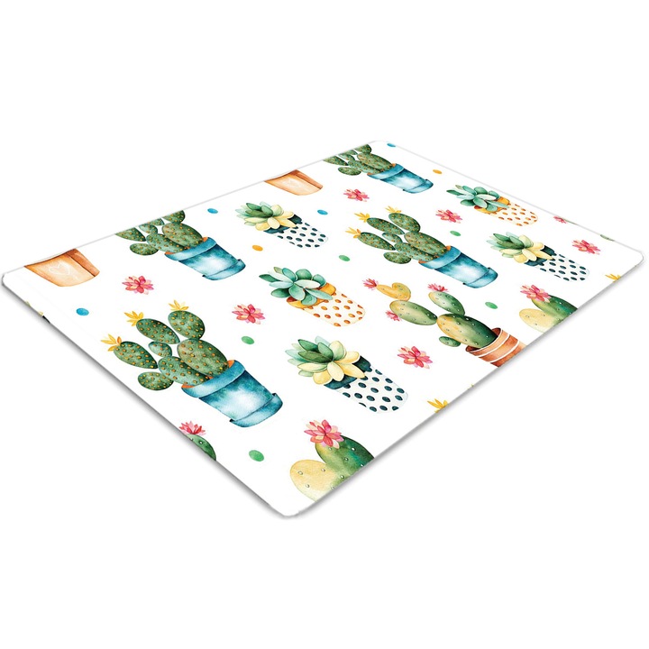 Covor pentru scaun de birou, PVC, cactus pictat, Verde, 140 cm x 100 cm, 010250310030100029560