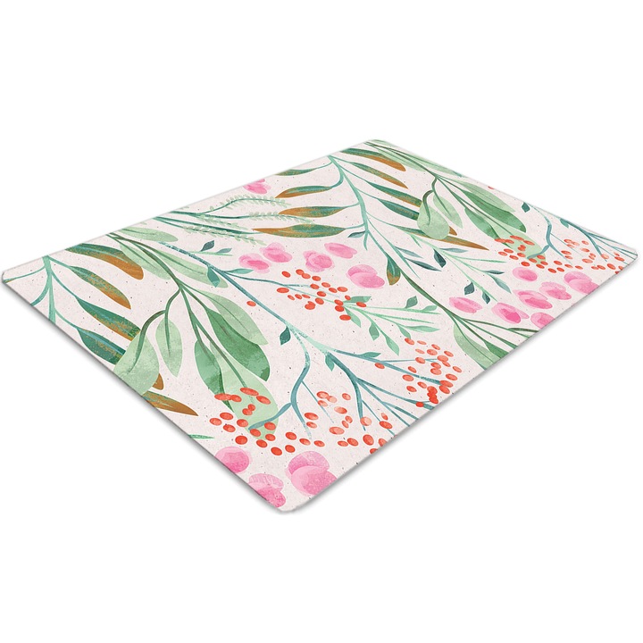 Covor pentru scaun de birou, PVC, rowan frunze, Roz, 140 cm x 100 cm, 010250310030100010866