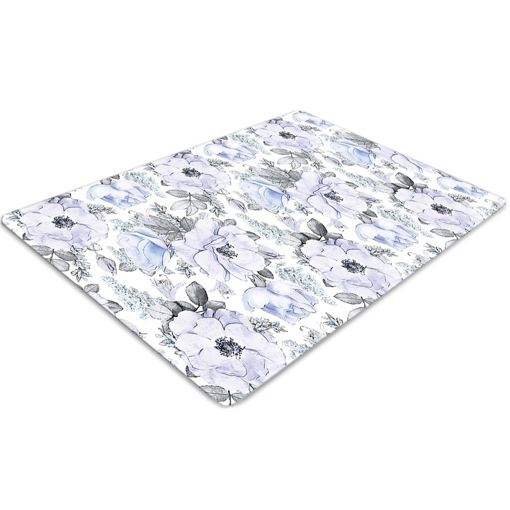 Covor pentru scaun de birou, PVC, trandafiri albastri, Albastru, 140 cm x 100 cm, 010250310030100010869