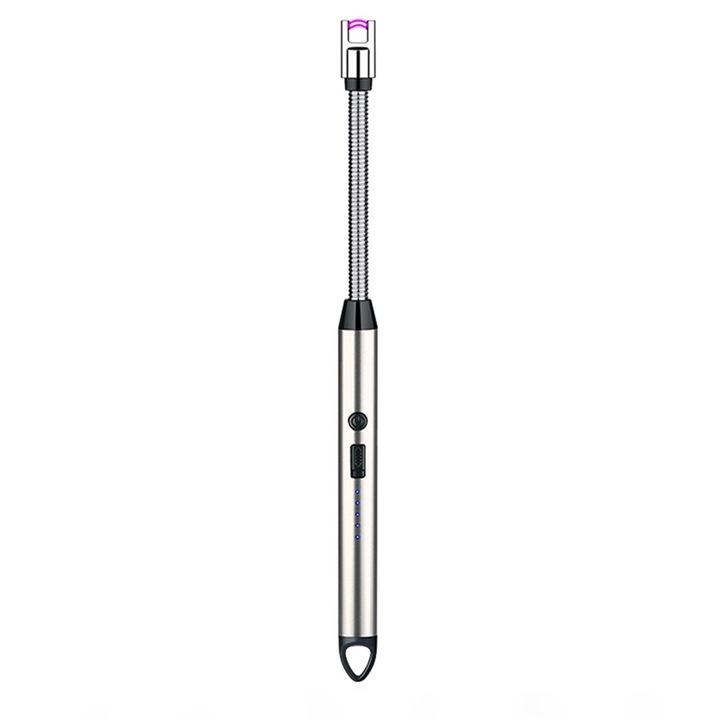 Bricheta electrica cu plasma, portabila, reincarcabila, rezistenta la vant, pentru aprinderea focului la aragaz, semineu, lumanari, gratar, argintie