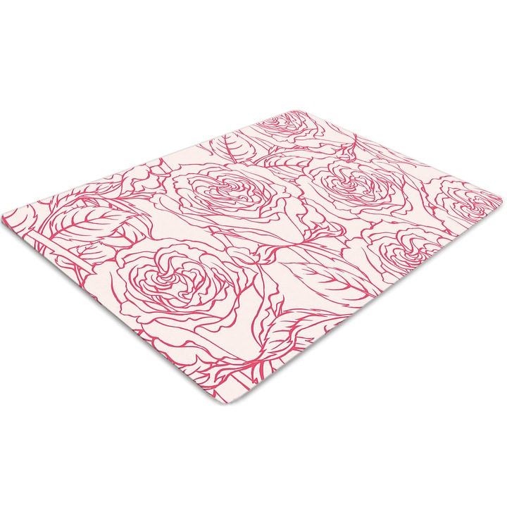 Covor pentru scaun de birou, PVC, doodle trandafir, Roz, 140 cm x 100 cm, 010250310030100029553