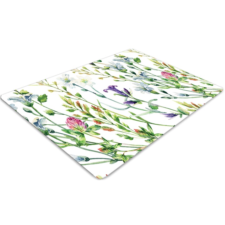 Covor pentru scaun de birou, PVC, flori de camp, Verde, 140 cm x 100 cm, 010250310030100006625