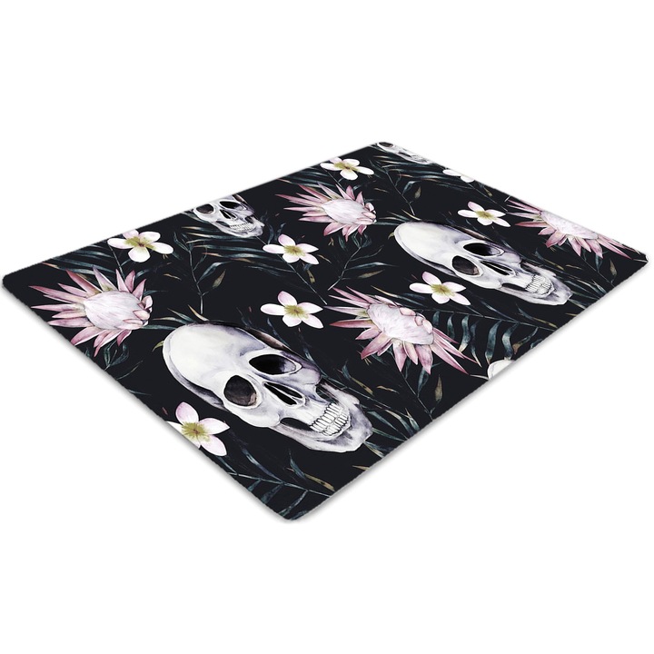 Covor pentru scaun de birou, PVC, craniu si frunze, Negru, 140 cm x 100 cm, 010250310030100029602