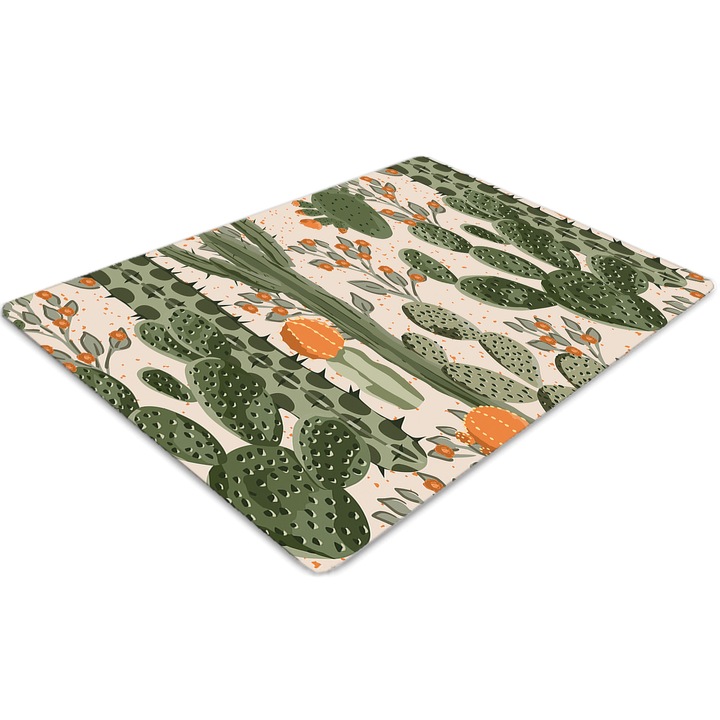 Covor pentru scaun de birou, PVC, cactus portocaliu, Verde, 140 cm x 100 cm, 010250310030100030380