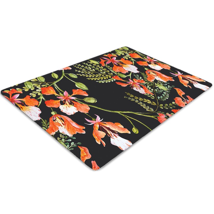 Covor pentru scaun de birou, PVC, flori rosii, Verde, 140 cm x 100 cm, 010250310030100029593