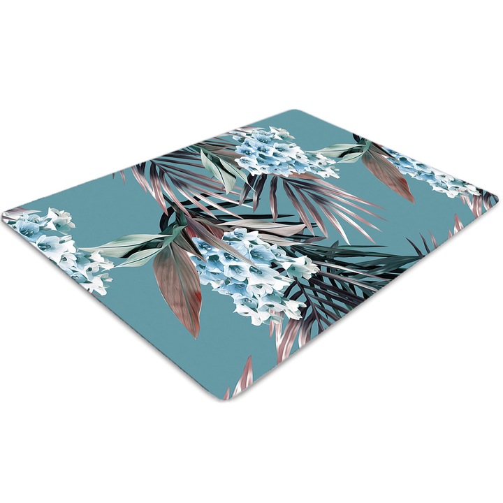 Covor pentru scaun de birou, PVC, poza frunzelor, Albastru, 140 cm x 100 cm, 010250310030100029584