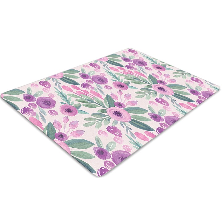 Covor pentru scaun de birou, PVC, model floral, Roz, 140 cm x 100 cm, 010250310030100029600
