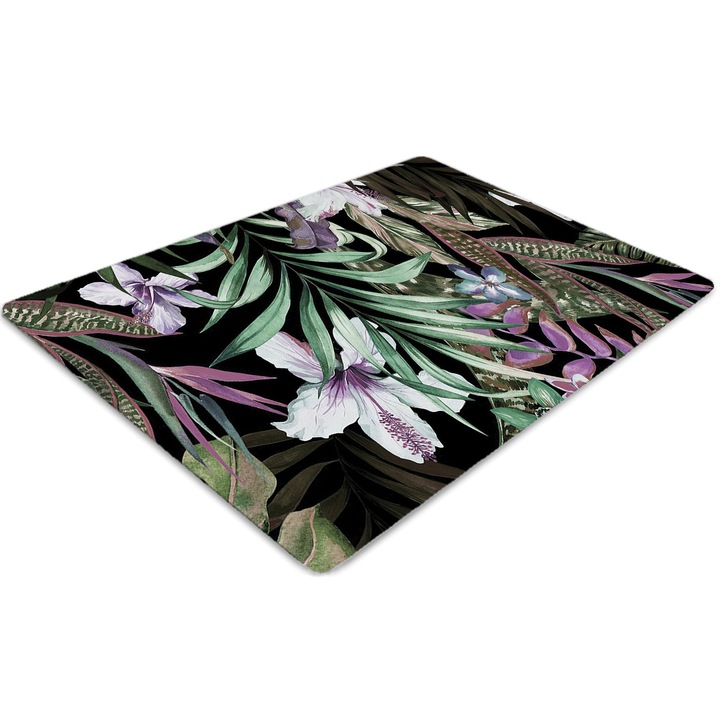 Covor pentru scaun de birou, PVC, flori de palmier, Verde, 140 cm x 100 cm, 010250310030100029589