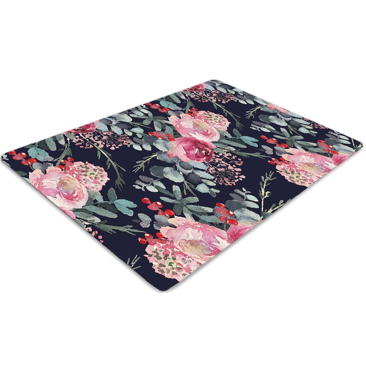 Covor pentru scaun de birou, PVC, flori si frunze, Albastru, 140 cm x 100 cm, 010250310030100010897