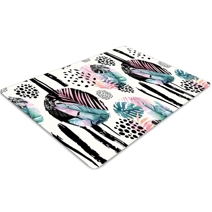 Covor pentru scaun de birou, PVC, abstractia junglei, Albastru, 140 cm x 100 cm, 010250310030100030584