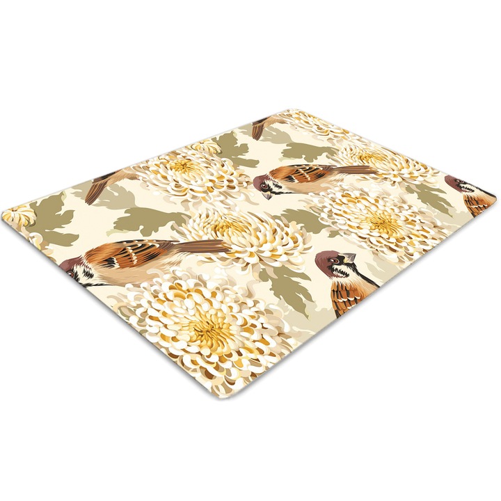 Covor pentru scaun de birou, PVC, pasari de aur, Verde, 140 cm x 100 cm, 010250310030100054788