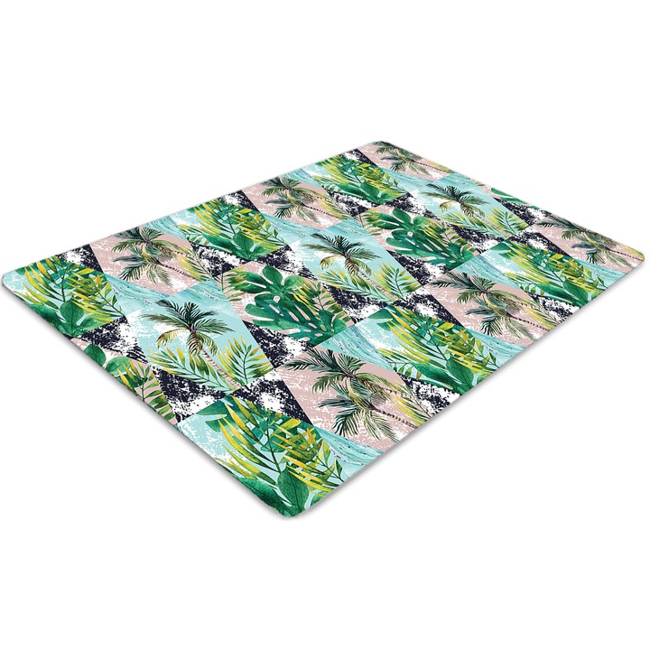 Covor pentru scaun de birou, PVC, modelul palmei, Albastru, 140 cm x 100 cm, 010250310030100030599