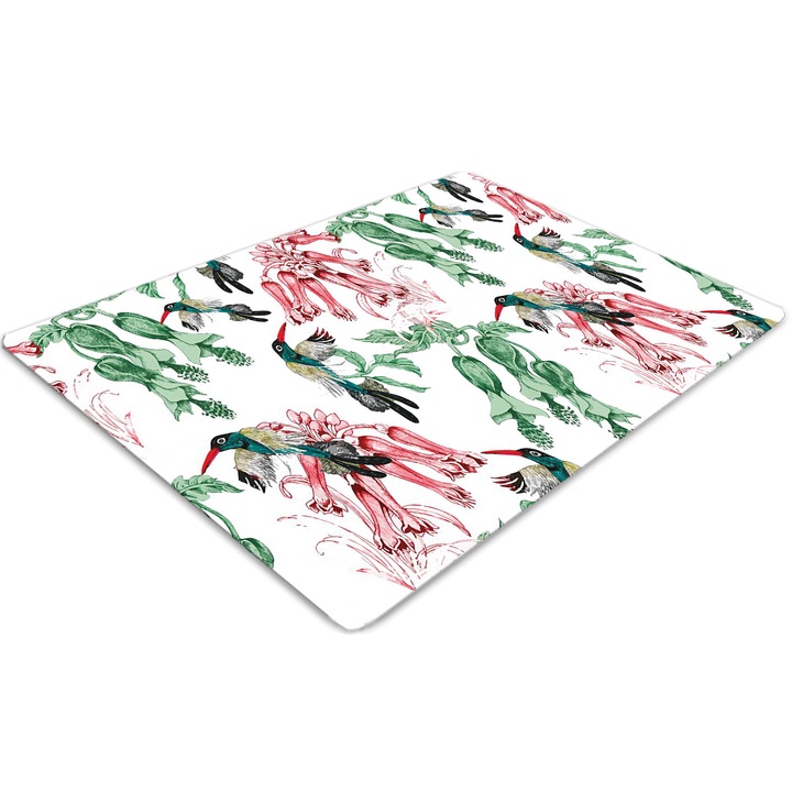 Covor pentru scaun de birou, PVC, ierburi si pasari, Verde, 140 cm x 100 cm, 010250310030100030851