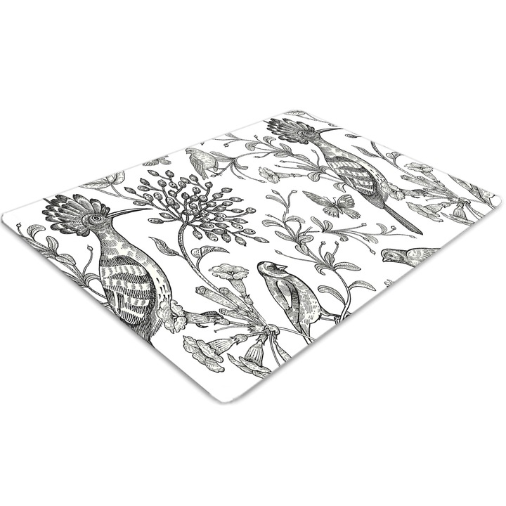 Covor pentru scaun de birou, PVC, pasari schitate, Alb, 140 cm x 100 cm, 010250310030100030737