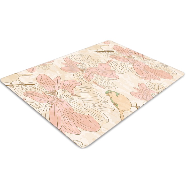 Covor pentru scaun de birou, PVC, pasari bej, Roz, 140 cm x 100 cm, 010250310030100010993