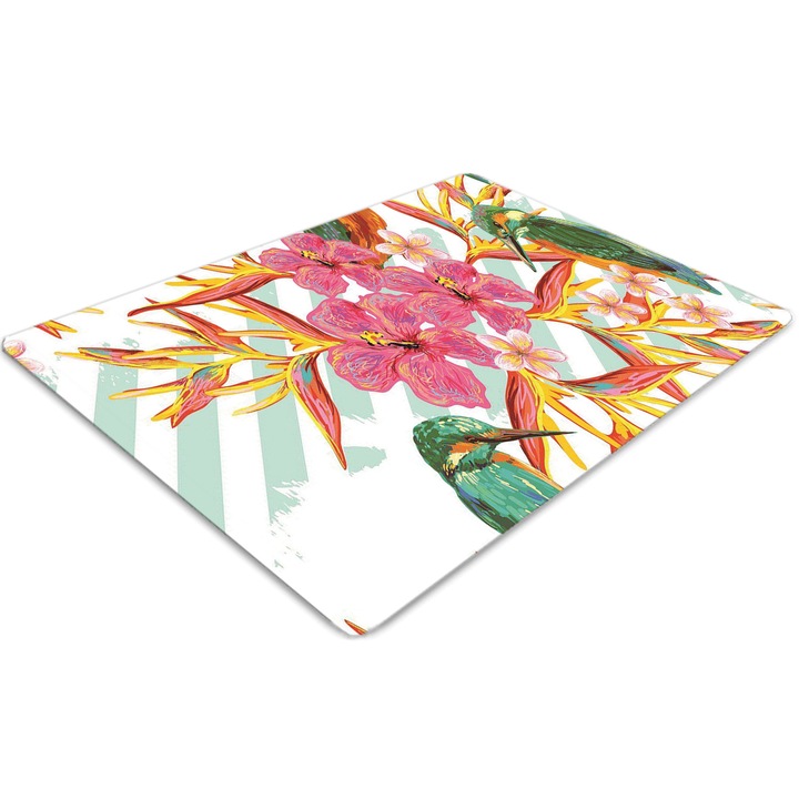 Covor pentru scaun de birou, PVC, pasari de vara, Verde, 140 cm x 100 cm, 010250310030100030842