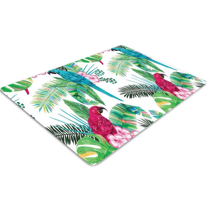 Covor pentru scaun de birou, PVC, papagali murali, Verde, 140 cm x 100 cm, 010250310030100030770