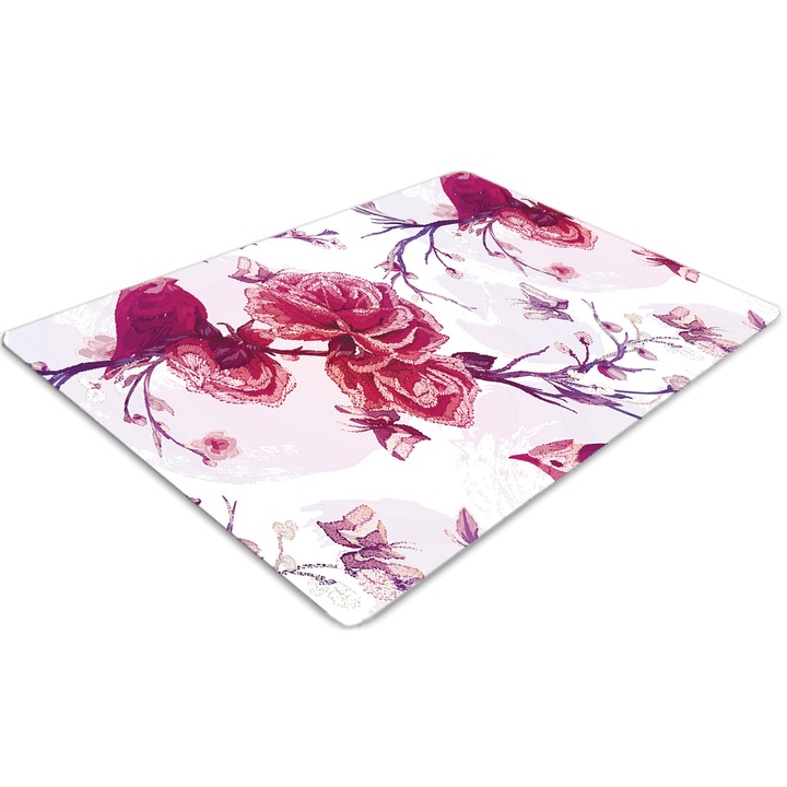 Covor pentru scaun de birou, PVC, pasari violete, Roz, 140 cm x 100 cm, 010250310030100030813