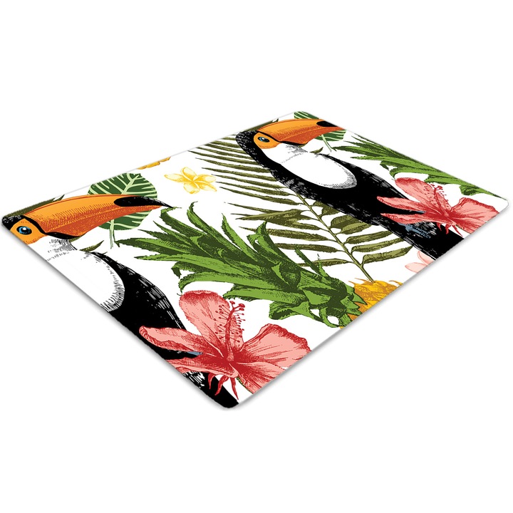 Covor pentru scaun de birou, PVC, tucan si ananas, Verde, 140 cm x 100 cm, 010250310030100030779