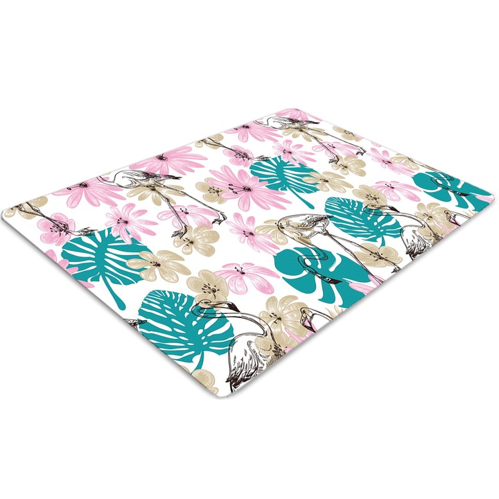 Covor pentru scaun de birou, PVC, flamingo pictat, Albastru, 140 cm x 100 cm, 010250310030100044592