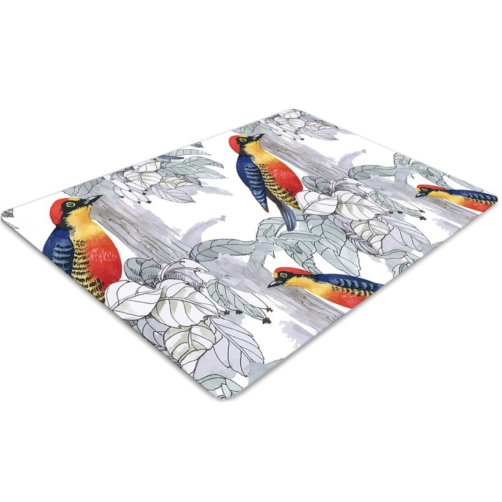 Covor pentru scaun de birou, PVC, pasari pictate, Albastru, 140 cm x 100 cm, 010250310030100030835