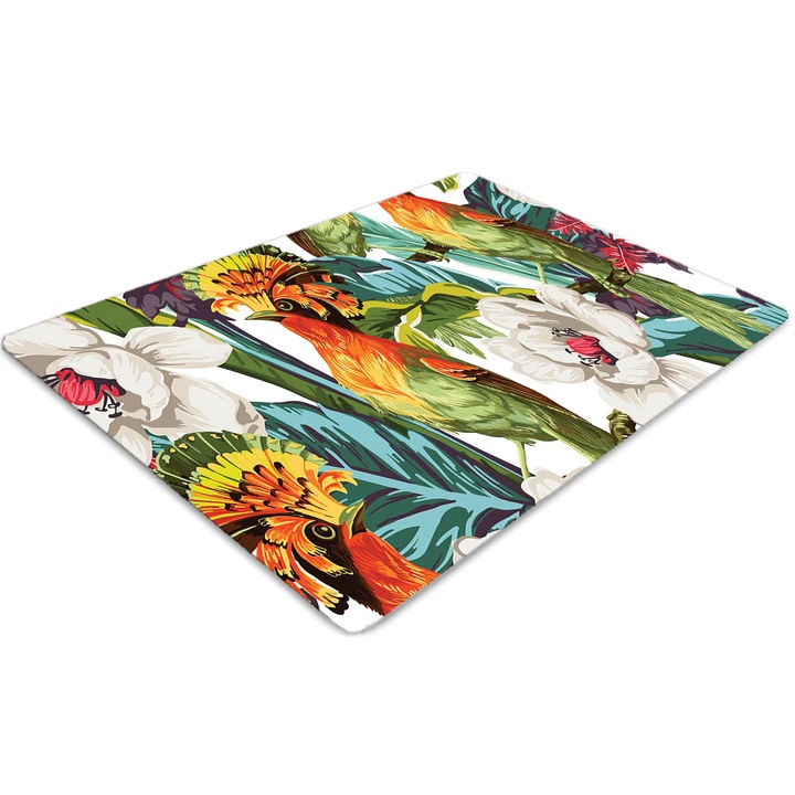 Covor pentru scaun de birou, PVC, pasari exotice, Verde, 140 cm x 100 cm, 010250310030100054784